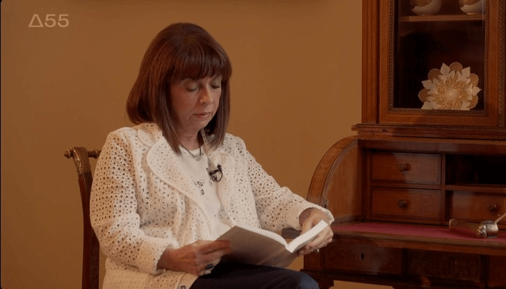 HE the President of the Hellenic Republic, Ms. Katerina Sakellaropoulou, reading a Jewish Mother’s letter to her son, from the Thessaloniki Ghetto in 1943, for the documentary “Do not forget me”